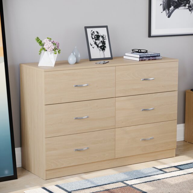 Vida Designs Riano 6 Drawer Chest of Drawers Bedroom Storage, Pine