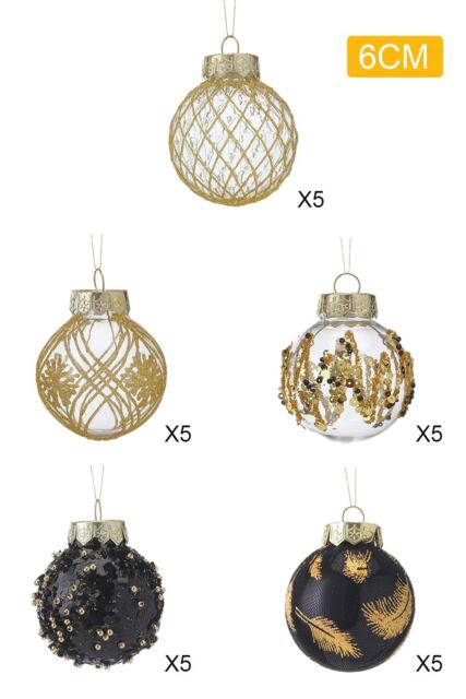 Living and Home 25Pcs Christmas Ball Ornament Set - Black & Gold