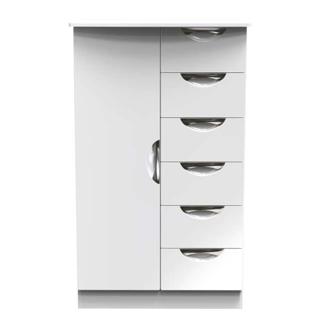 Holborn 5 Drawer 1 Door Childrens Wardrobe in White Gloss & White (Ready Assembled) White White Gloss & White