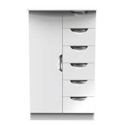 Holborn 5 Drawer 1 Door Childrens Wardrobe in White Gloss & White (Ready Assembled) White White Gloss & White