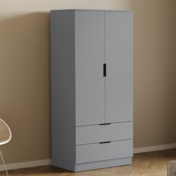 Vida Designs Trega 2 Door 2 Drawer Wardrobe Bedroom Storage Unit with Clothes Rail, (H) 170cm x (W) 76cm x (D) 53cm, Grey