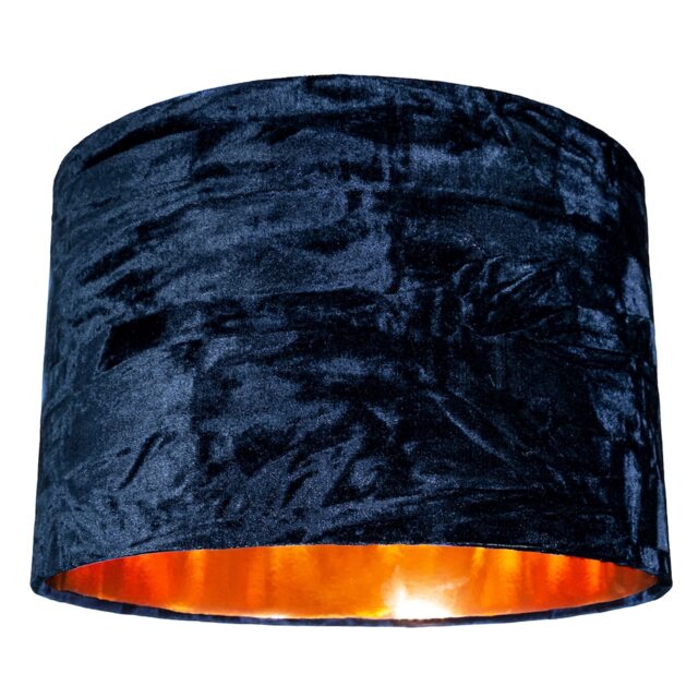 "Modern Midnight Blue Crushed Velvet 12"" Table/Pendant Shade with Copper Inner Blue Midnight Blue 1"