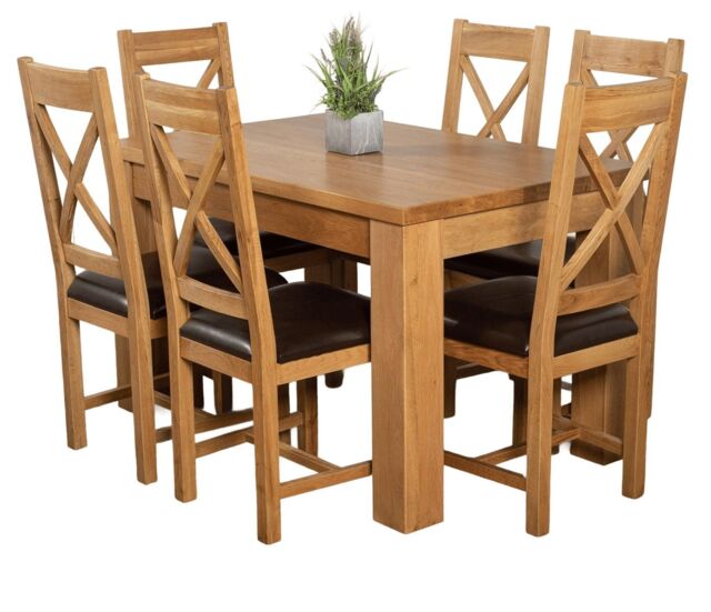 Dakota 127 x 82cm Oak Dining Table and 6 Berkeley Brown Leather Chairs Brown Brown