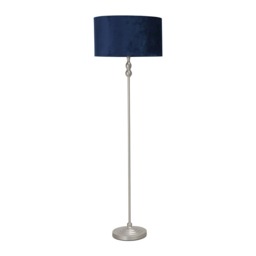 ValueLights Maggie Chrome Candlestick Floor Lamp Navy Velvet Shade Blue