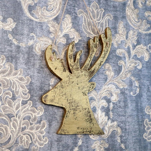 26cm Golden Christmas Wooden Hanging Deer Wall Decoration Xmas Home Office Holiday Decorative Centrepiece