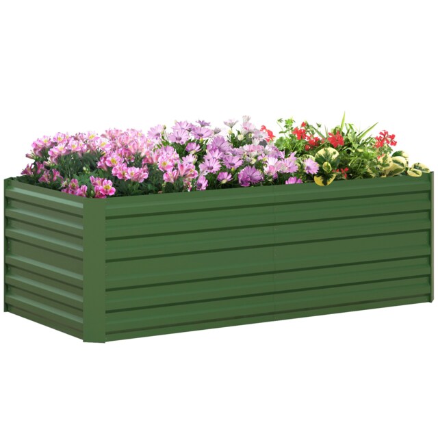 Outsunny Galvanised Steel Outdoor Raised Bed w/ Reinforced Rods, Green Green Green