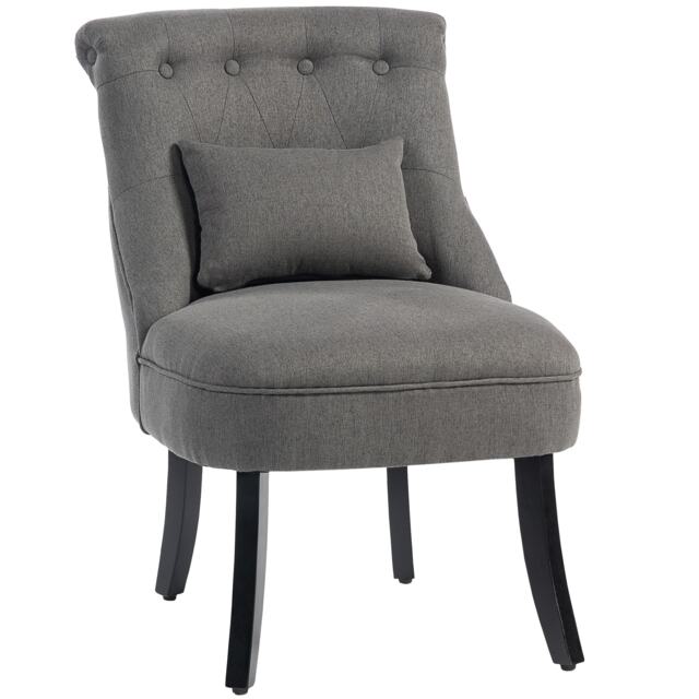 HOMCOM Fabric Single Sofa Upholstered with Pillow Wood Leg Charcoal Grey Grey Charcoal grey