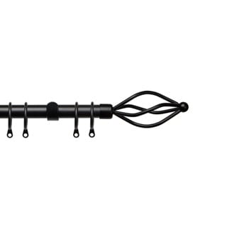16 - 19mm Black Metal Crown Final Metal Curtain Pole Set 170 - 300cm Black Black