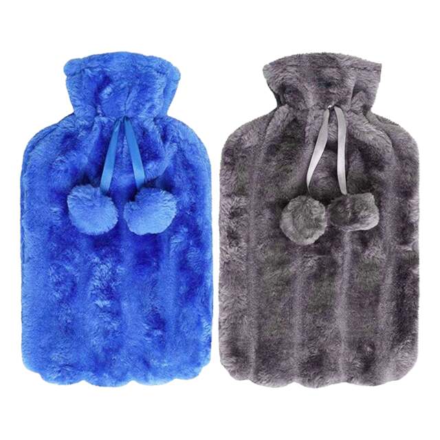 K Collection Pom Pom Hot Water Bottle And Cover (Pack of 2) Blue Blue/Grey One Size 1