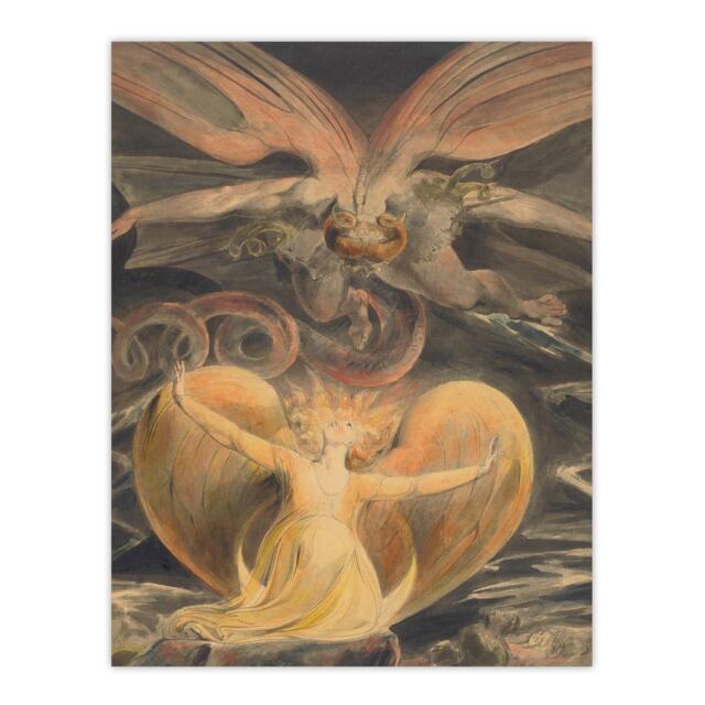 "Great Red Dragon and Sun Clothed Woman Blake Wall Art Poster Print 12X16"""
