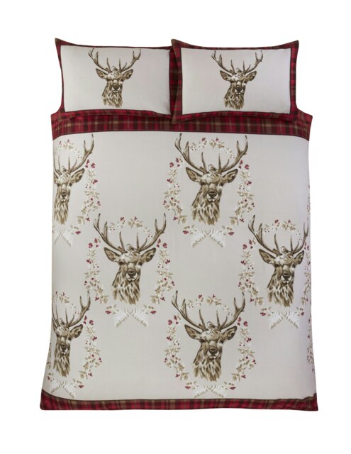 Angus Stag Tartan Brushed Cotton Bedding Set Red 1