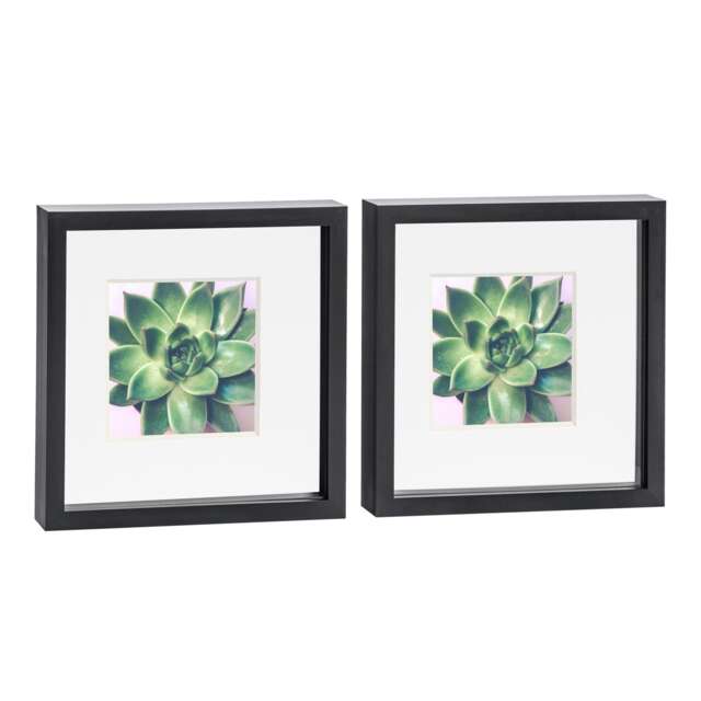 "Nicola Spring 10 x 10"" Photo Frames - Black/White Mount - 3D Picture Frame Box Portrait Display Case (53 x 53cm) Set of 2"