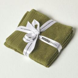 Homescapes Moss Green Combed Egyptian Cotton Set of 2 Face Cloths 700 GSM Green 2