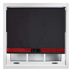 FURNISHED Blackout Roller Blind with Red Glitter Trim and Black Bow Trimmable Window Shade Black Black 1 (W) 100cm x (L) 210cm