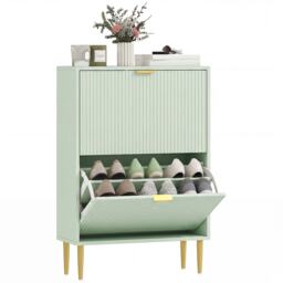 HOMCOM Slim Shoe Storage Cabinet with 2 Flip Drawers for Hallway, Light Green