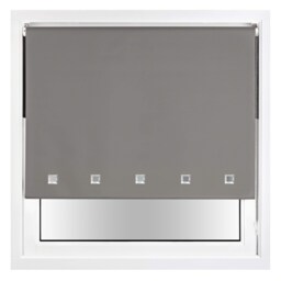 FURNISHED Blackout Roller Blinds with Chrome Square Eyelets and Metal Fittings Grey Dark Grey (W) 90cm x (L) 165cm