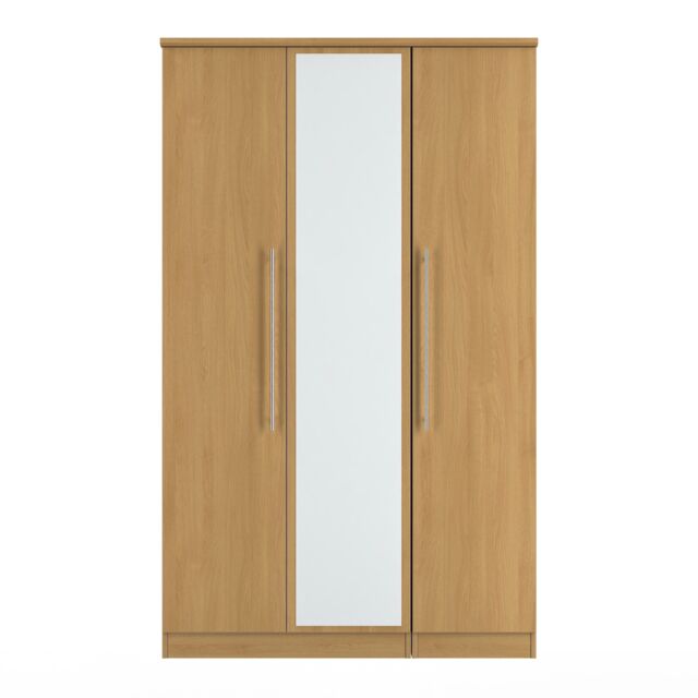 Carlton Triple Mirror Wardrobe in Modern Oak (Ready Assembled) Brown Modern Oak