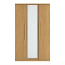 Carlton Triple Mirror Wardrobe in Modern Oak (Ready Assembled) Brown Modern Oak