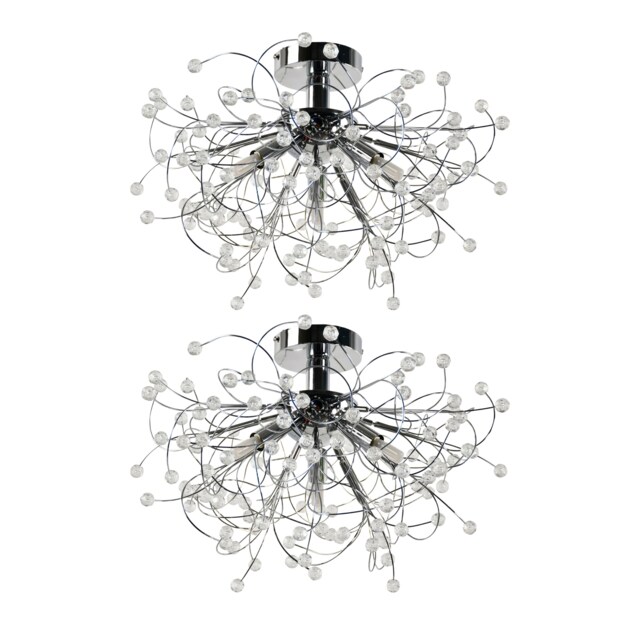 Set of 2 Burst - Chrome with Beaded Jewels Ceiling Lights