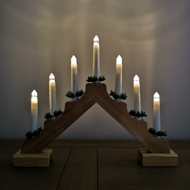 40cm Premier Christmas Candlebridge with 7 Bulbs in Light Wood Battery Operated