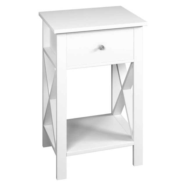 Wooden 1-Drawer Bedside Sofa Side End Table X-Frame Nightstand with Storage Shelf White 1 White 1