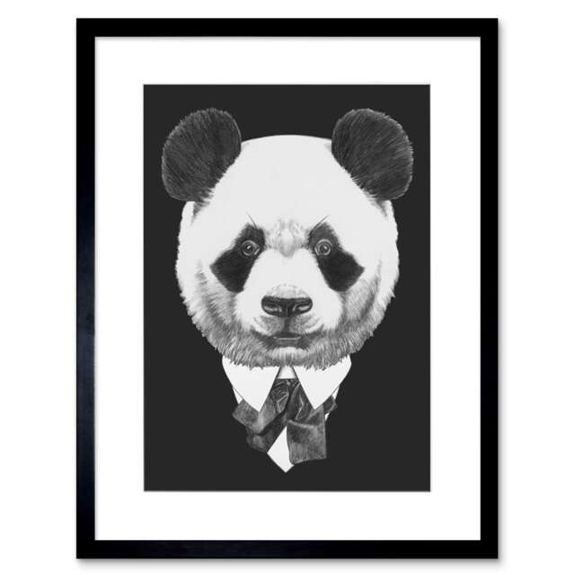 "Bow Tie Panda Bear Portrait 9x7"" Black Framed Wall Art Print"