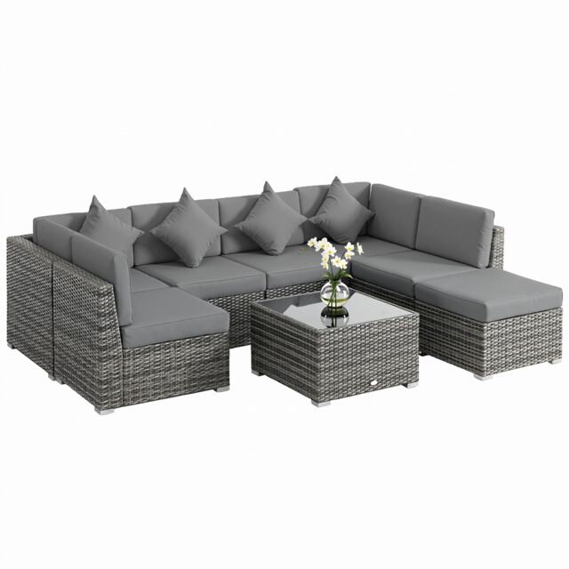 Outsunny 8 Pieces Patio Rattan Sofa Set Outdoor Garden Furniture Set Grey