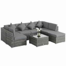 Outsunny 8 Pieces Patio Rattan Sofa Set Outdoor Garden Furniture Set Grey