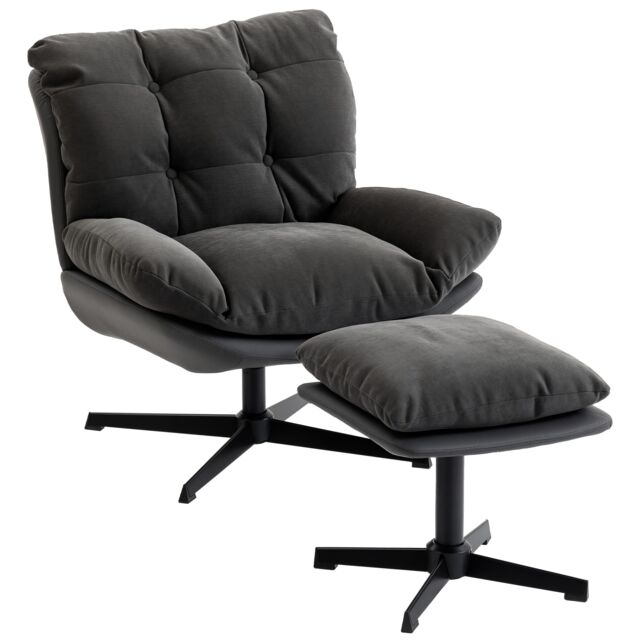 HOMCOM Accent Chair with Footstool, Modern Swivel Lounge Chair, Dark Grey Grey Dark Grey One Size