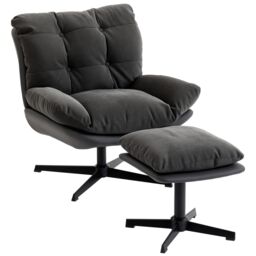 HOMCOM Accent Chair with Footstool, Modern Swivel Lounge Chair, Dark Grey Grey Dark Grey One Size