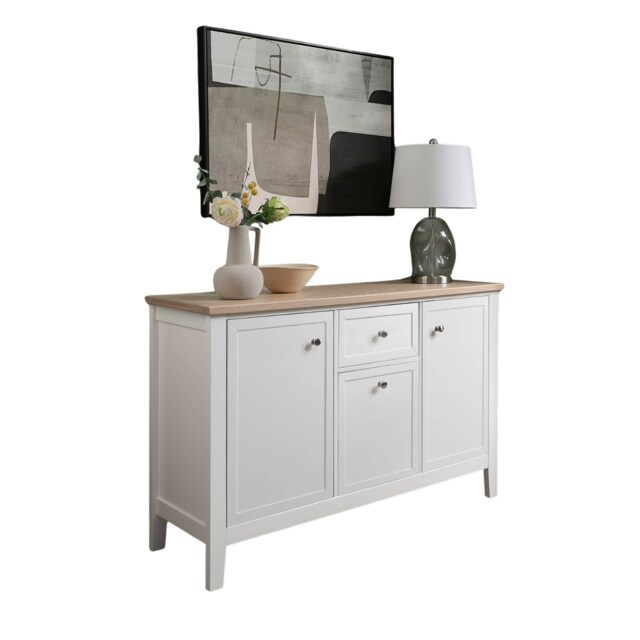 Leines Sideboard with Drawers in White & Oak