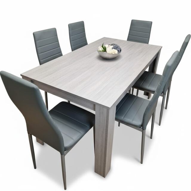 Dining Table and 6 Chairs Grey 6 Grey Faux Leather Chairs Wood Dining Set Furniture