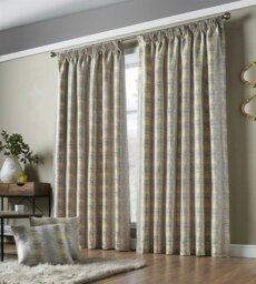 Reflect Pencil Pleat Taped Lined Curtains - 168cm x 229cm - Ochre/Silver