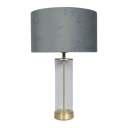 ValueLights Balan Brushed Gold Table Lamp Grey Velvet Shade