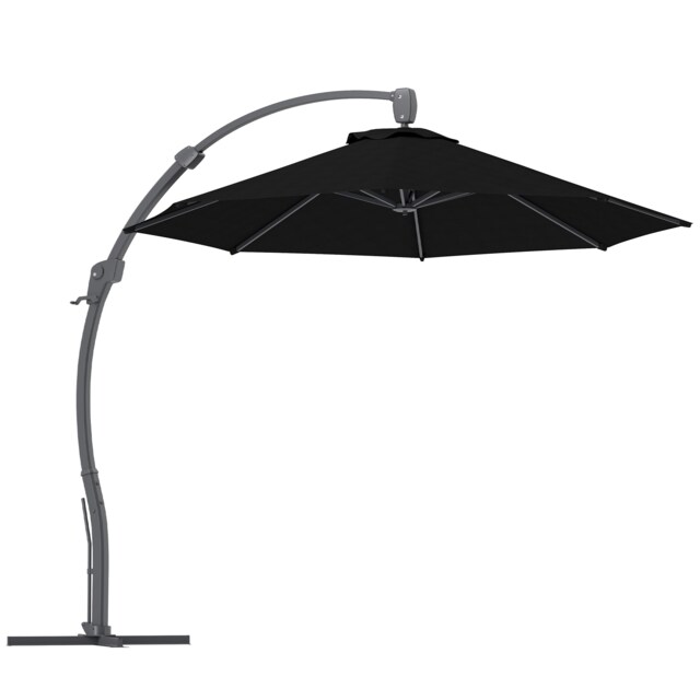 Outsunny 3m Garden Cantilever Parasol, Round Overhanging Umbrella with Crank Handle, Cross Base, Aluminium Frame and 360 Rotation, Banana Patio Umbrella for Outdoor Sun Shade, Black Black