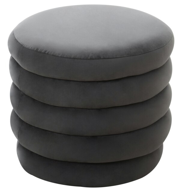 Interiors by Premier Graphite Velvet Round Footstool, Velvet Round Stool with Tufted Details, Pouffee with Round Design Grey