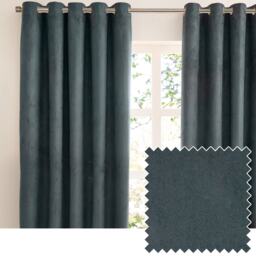 furn. Verso Reversible Suede-look Blackout Eyelet Curtain Pair Petrol (W)229cmx (D)229cm Grey Petrol One Size