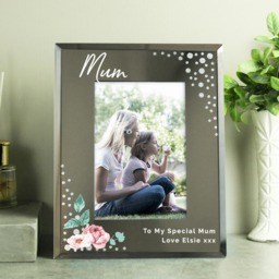 Personalised Floral 6x4 Diamante Glass Photo Frame Silver One Size