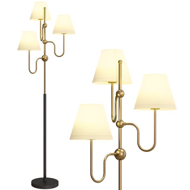 HOMCOM 3-Light Floor Lamp, 165 cm Tall Standing Lamp with Foot Switch Gold