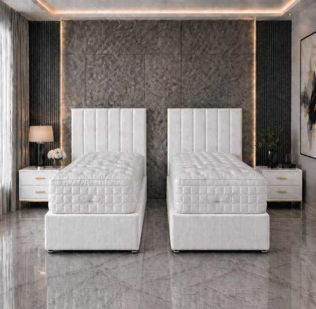 5ft Kingsize Zip Link 6x6 Length White Plush Divan Bed Full Set No Drawers