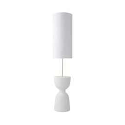 ValueLights Esme Linen Tall Shade Ceramic Table Base Midi Floor Lamp and Bulb