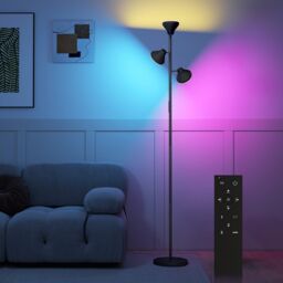 HOMCOM RGB Tree Floor Lamp, Tall Dimmable Standing Lamp with Remote & Touch Control, 3 Rotatable Head, 4150 lm for Living Room Bedroom Gaming, 2700K-6000K Colour Temperatures, Black