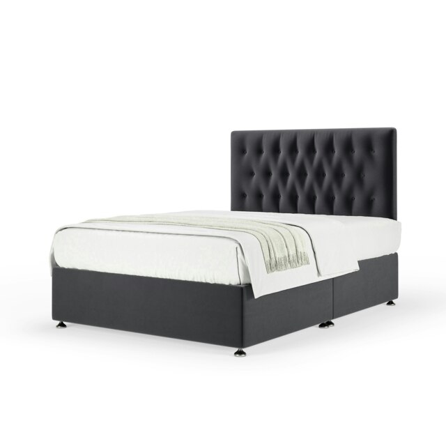 Majestic 1000 Pocket Sprung Graphite Plush Velvet Divan Set And Lona Headboard Small Double