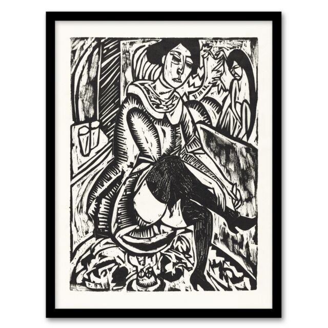 "Woman Tying Her Shoe Ernst Ludwig Kirchner Framed Wall Art Print 12X16"""
