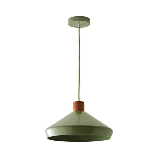 ValueLights Parker Green and Walnut Pendant Ceiling Light and Bulb