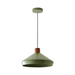 ValueLights Parker Green and Walnut Pendant Ceiling Light and Bulb
