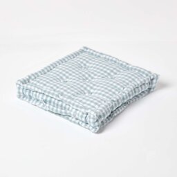 Homescapes Cotton Gingham Check Blue Floor Cushion - 40 x 40 cm Blue 40 x 40 cm