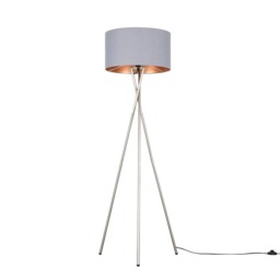 ValueLights Camden Brushed Chrome Tripod Floor Lamp Grey Copper Shade