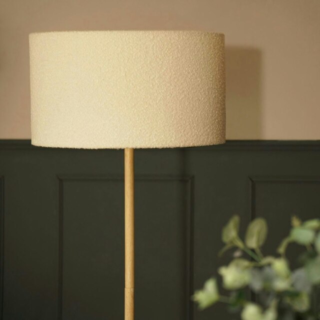 ValueLights Triston Painted Natural Floor Lamp with Large Cream Drum Shade and LED Bulb