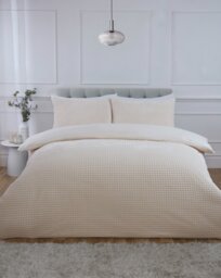 Luxury Waffle Teddy Polyester Fleece Duvet Cover Set with Pillowcase Brown Natural Double